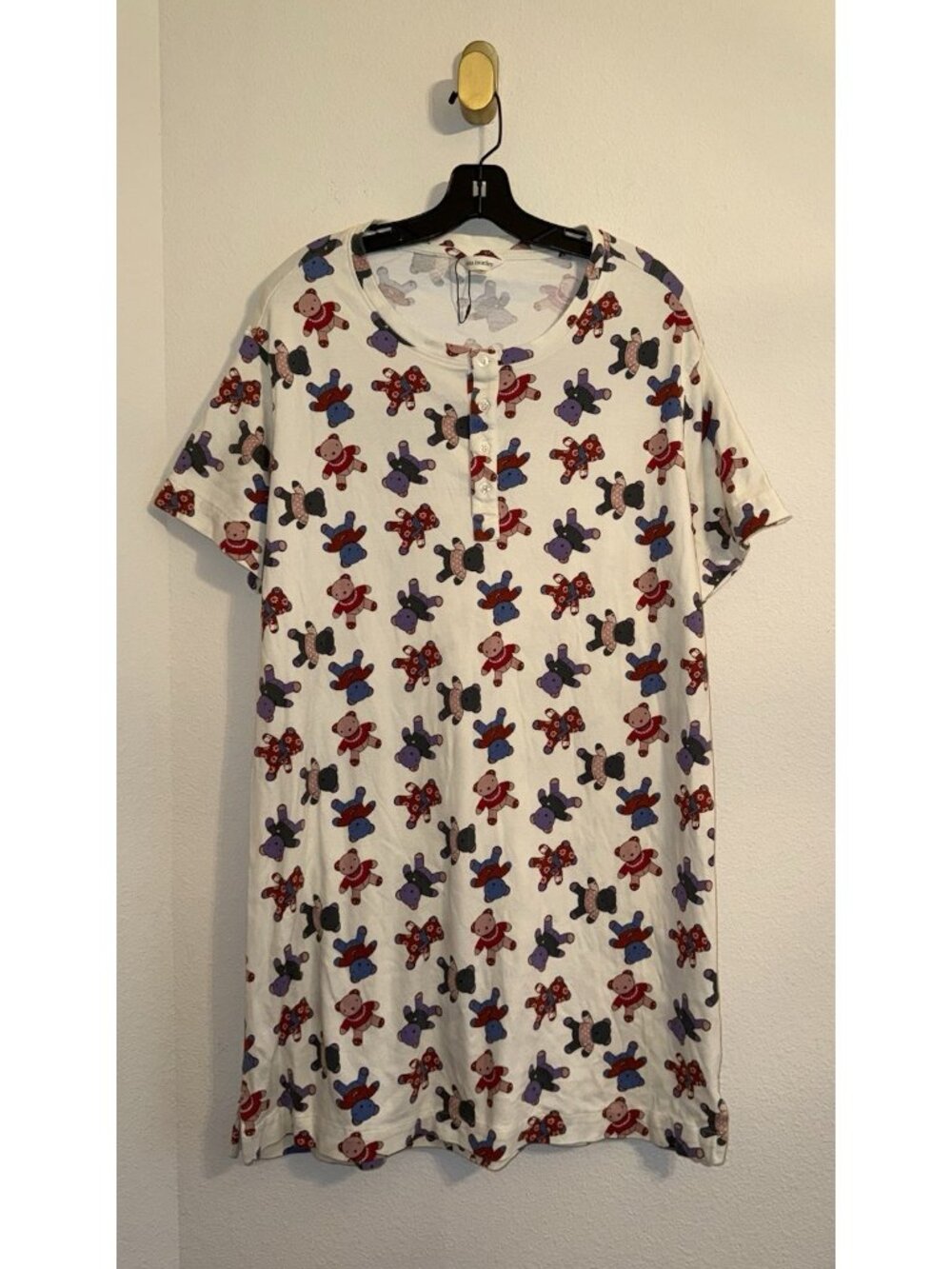 Vera Bradley Henley Cotton Sleep Shirt Nightshirt Sweater Teddy Bears Womens M